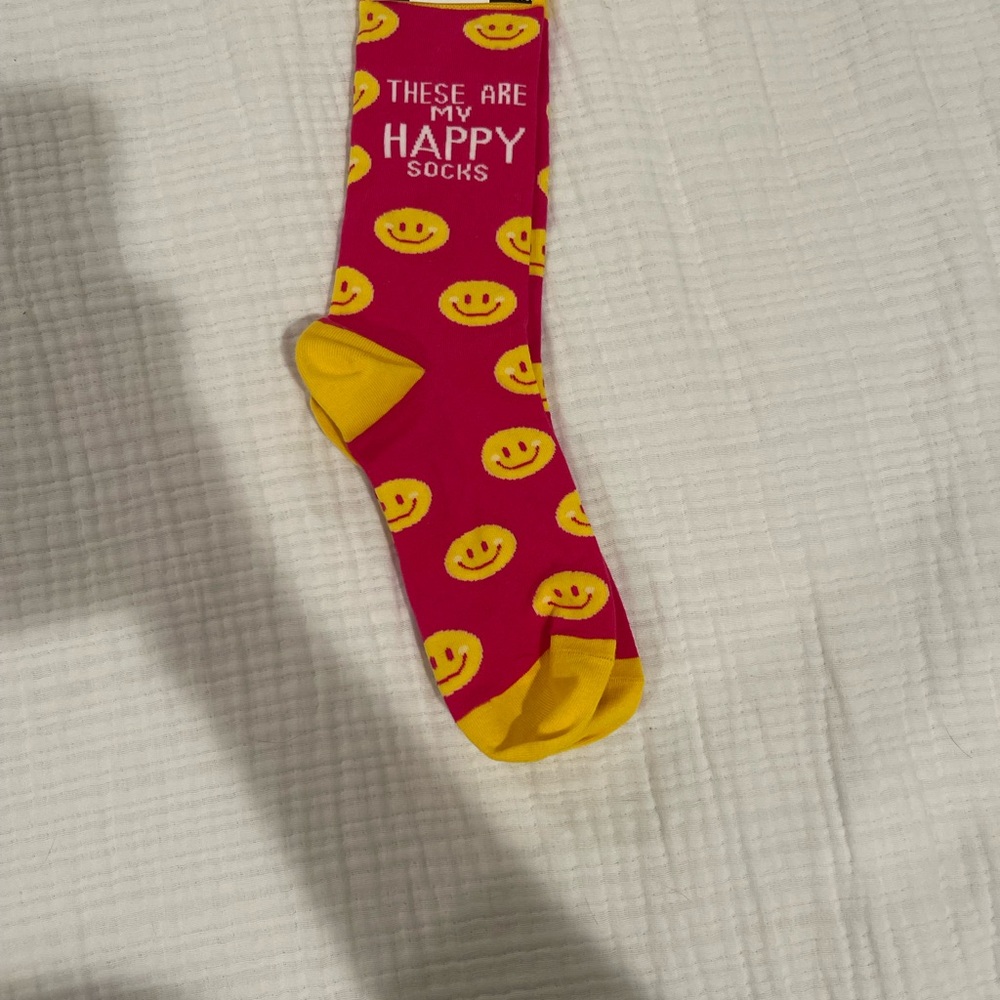 - Pink & Yellow Smiley Crew Socks